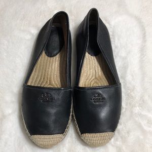 COACH WOMENS BLACK LEATHER ESPADRILLES SLIP ON FLATS SZ 8.5